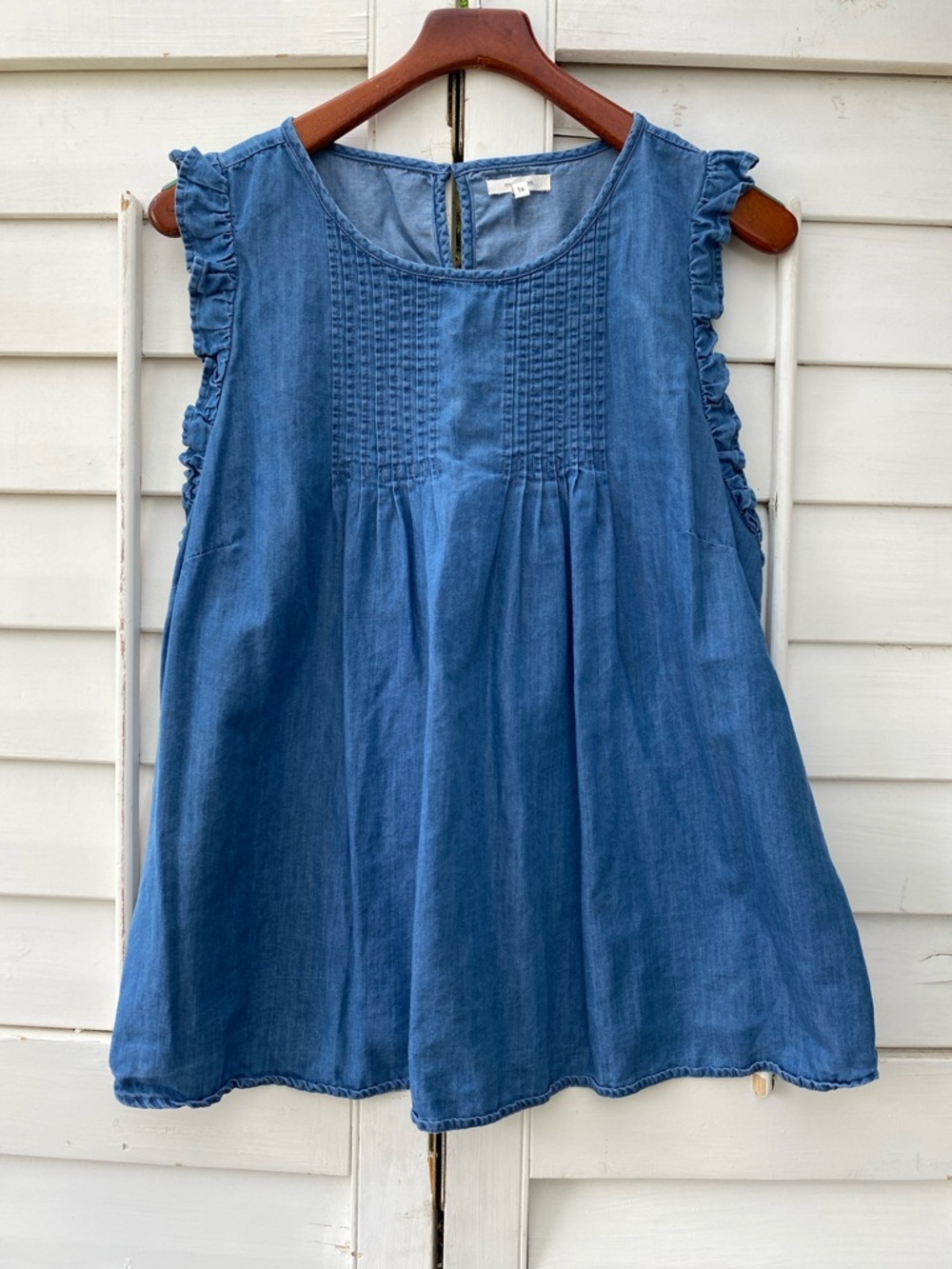Maurices Denim Blue Sleeveless Ruffle-Trim Tunic